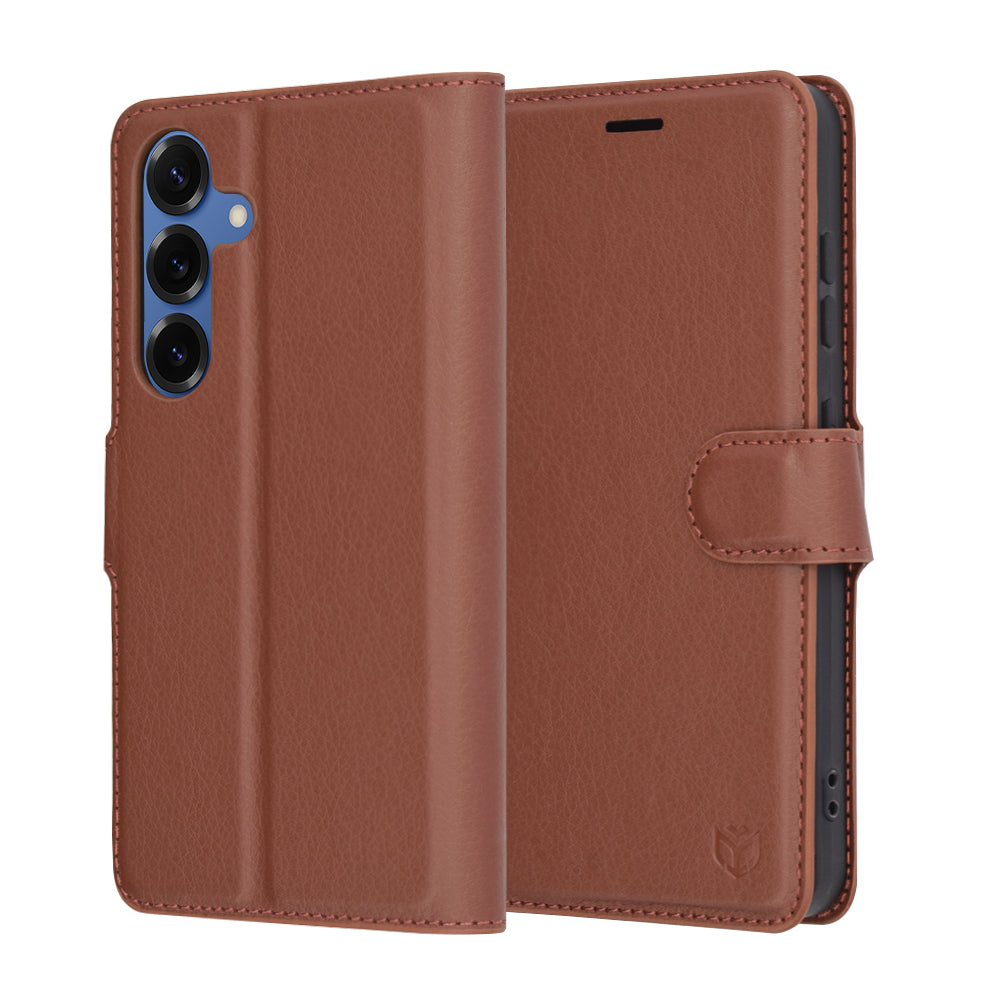 Ovitek za Samsung Galaxy S25 S931, Techsuit, usnjen folio, rjav