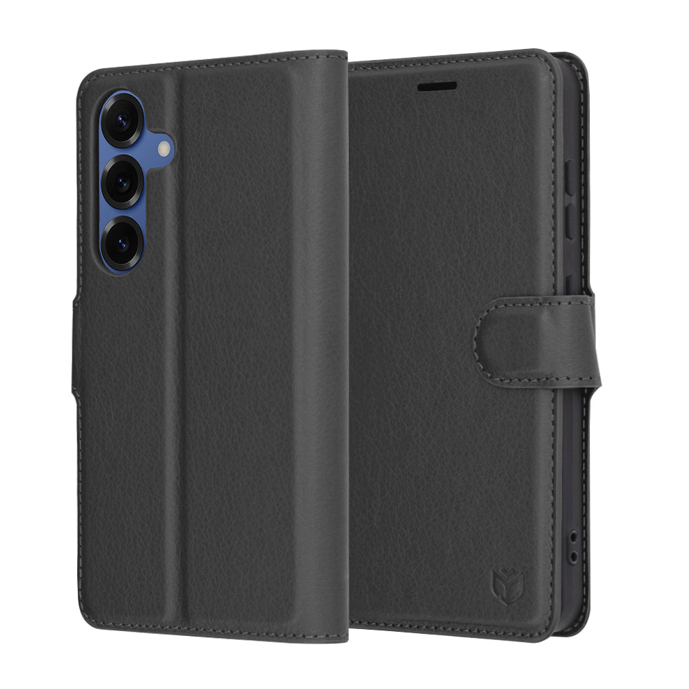 Ovitek za Samsung Galaxy S25 S931, Techsuit, usnjeni folio, črn