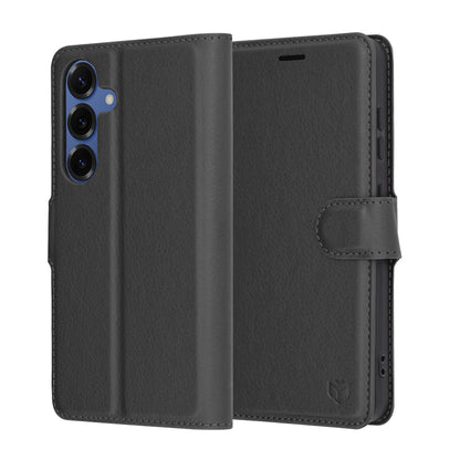 Ovitek za Samsung Galaxy S25 S931, Techsuit, usnjeni folio, črn