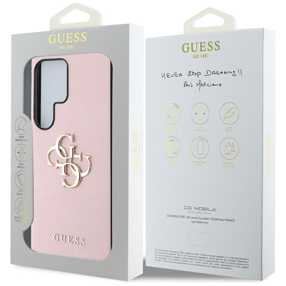 Ovitek za Samsung Galaxy S25 Ultra S938, Guess, 4G Grained Big and Classic Logo, Roza