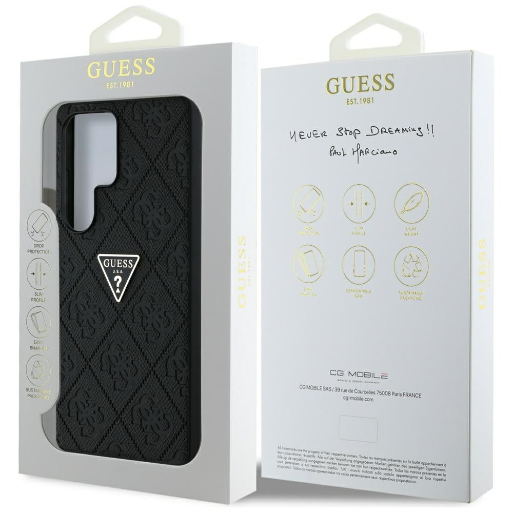 Ovitek za Samsung Galaxy S25 Ultra S938, Guess, Grained Hot Stamp 4G Triangle, Črn