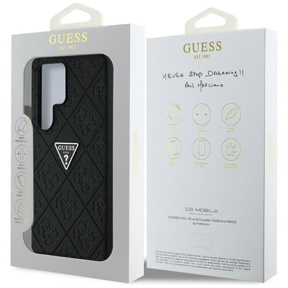Ovitek za Samsung Galaxy S25 Ultra S938, Guess, Grained Hot Stamp 4G Triangle, Črn