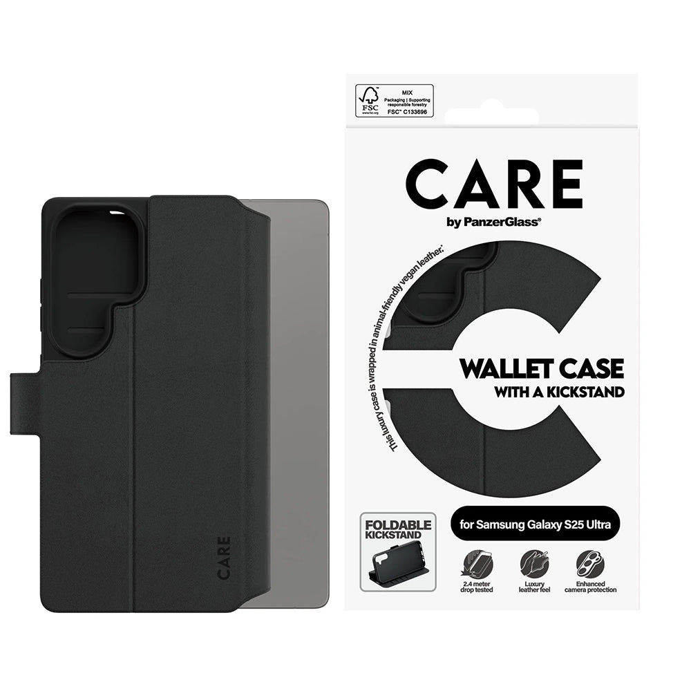 Ovitek za Samsung Galaxy S25 Ultra S938, PanzerGlass, Care Feature Kickstand Wallet, Črna