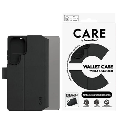 Ovitek za Samsung Galaxy S25 Ultra S938, PanzerGlass, Care Feature Kickstand Wallet, Črna