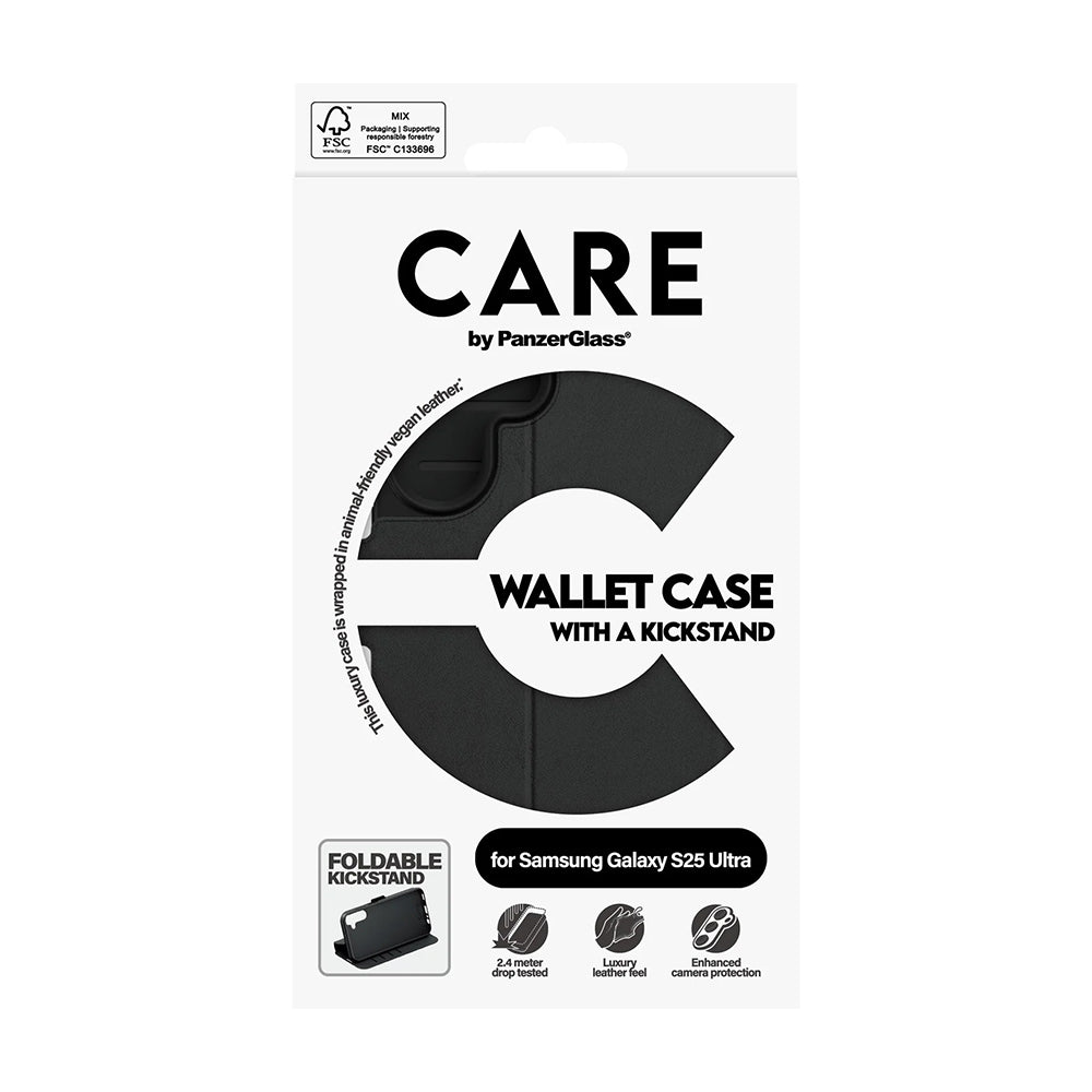 Ovitek za Samsung Galaxy S25 Ultra S938, PanzerGlass, Care Feature Kickstand Wallet, Črna