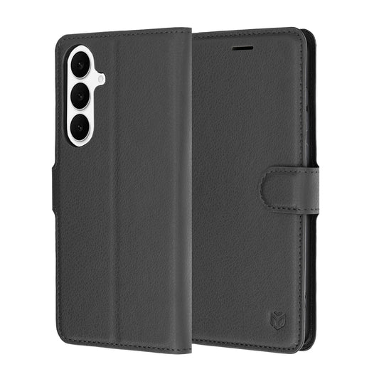Ovitek za Samsung Galaxy S26 FE / S25 FE, Techsuit, usnjen folio, črn