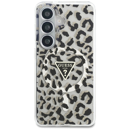 Ovitek MagSafe za Samsung Galaxy S26 S942, Guess, IML Leopard vzorec, črn