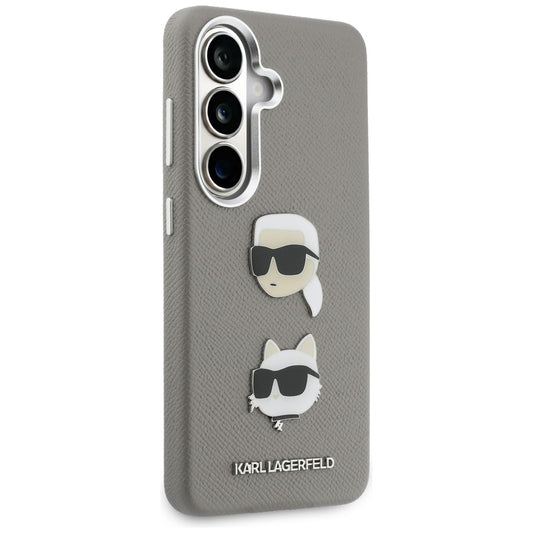 Ovitek za Samsung Galaxy S26 S942, Karl Lagerfeld, Saffiano Karl & Choupette's Head Pin, Siv