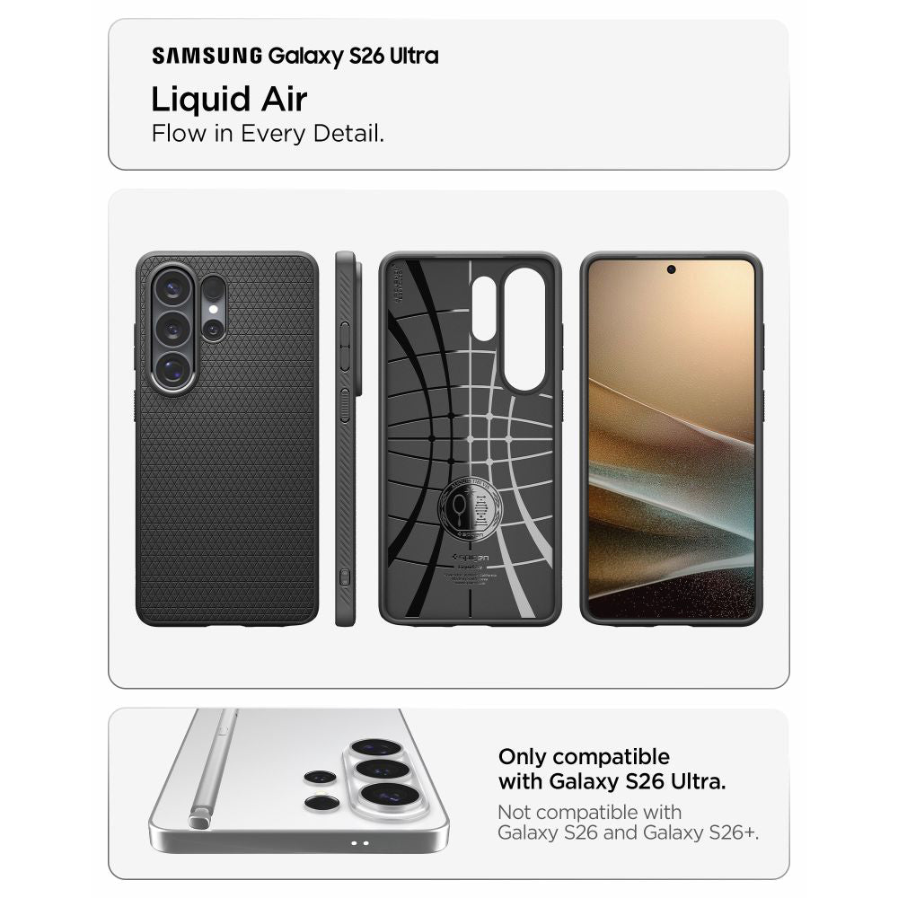 Ovitek za Samsung Galaxy S26 Ultra S948, Spigen, Liquid Air, Mat Črna ACS10670