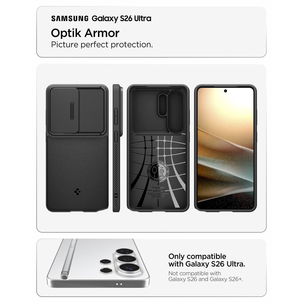 Ovitek za Samsung Galaxy S26 Ultra S948, Spigen, Optik Armor, črn ACS10687