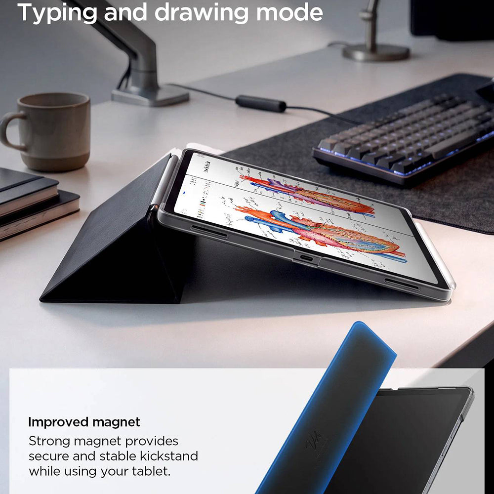 Ovitek za Samsung Galaxy Tab S12 Plus, Spigen, Liquid Air Folio, črn ACS11828