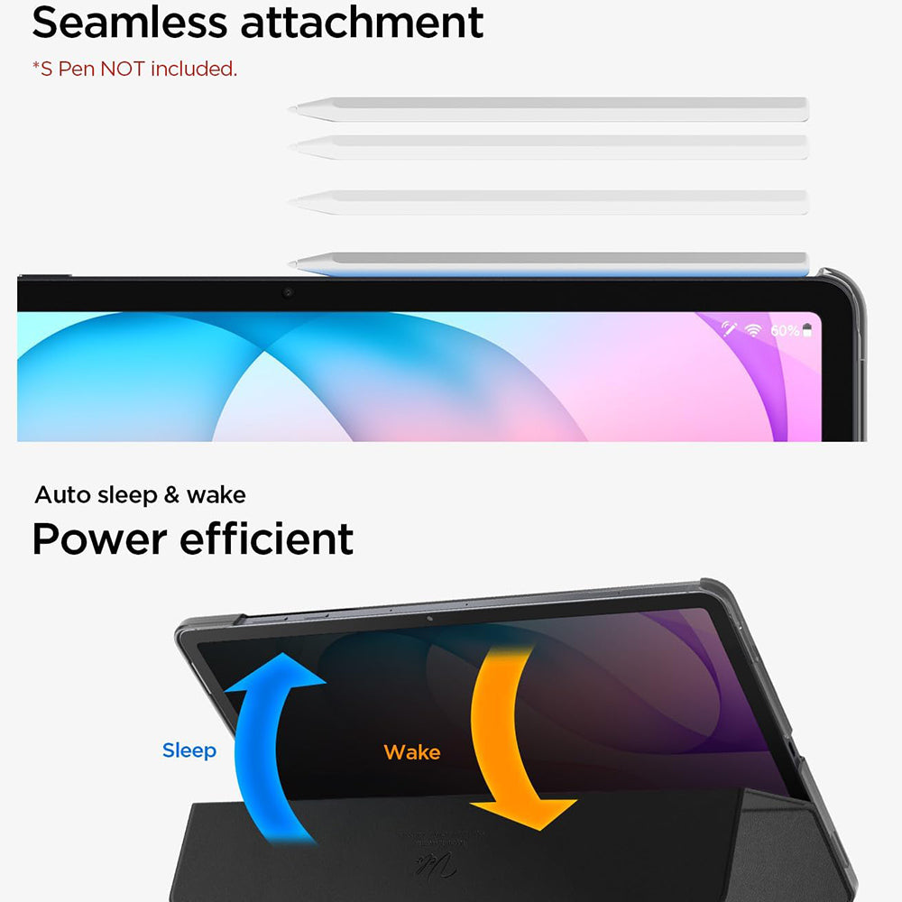 Ovitek za Samsung Galaxy Tab S12 Plus, Spigen, Liquid Air Folio, črn ACS11828