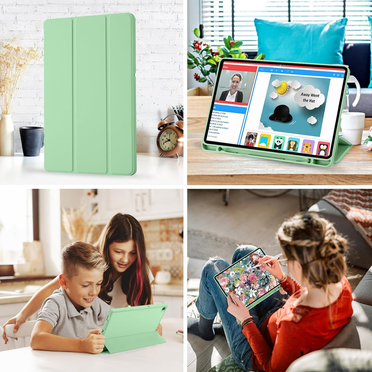 Ovitek za Samsung Galaxy Tab S6 Lite (2024) / Tab S6 Lite (2022) / Tab S6 Lite (2020), Techsuit, Flex Trifold, Matcha zelena
