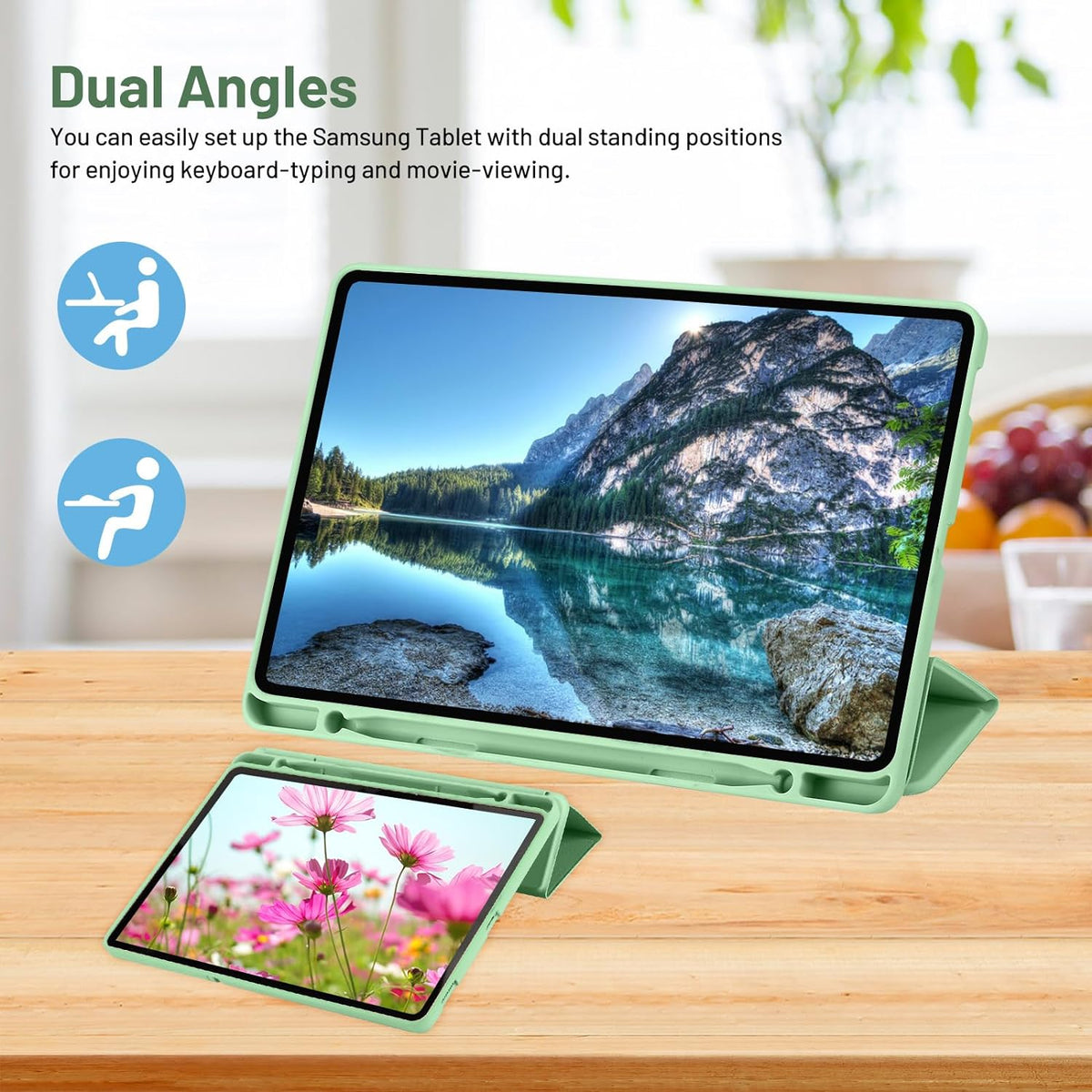 Ovitek za Samsung Galaxy Tab S6 Lite (2024) / Tab S6 Lite (2022) / Tab S6 Lite (2020), Techsuit, Flex Trifold, Matcha zelena