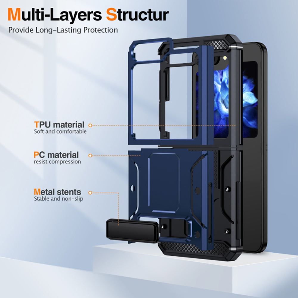 Ovitek za Samsung Galaxy Z Flip5 F731, Techsuit, Hybrid Armor Kickstand, Modra