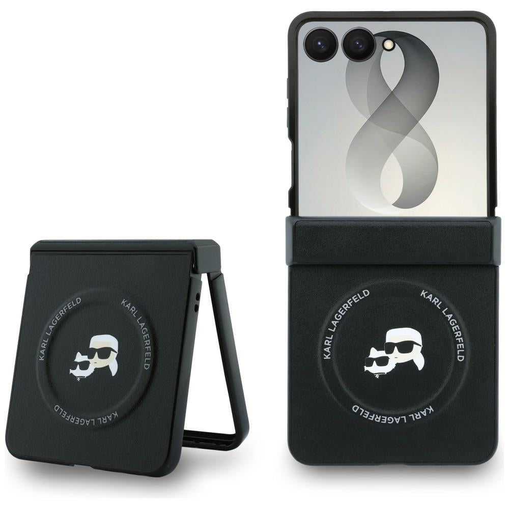 Ovitek za Samsung Galaxy Z Flip8 F776, Karl Lagerfeld, Karl & Choupette glava zatič, črna