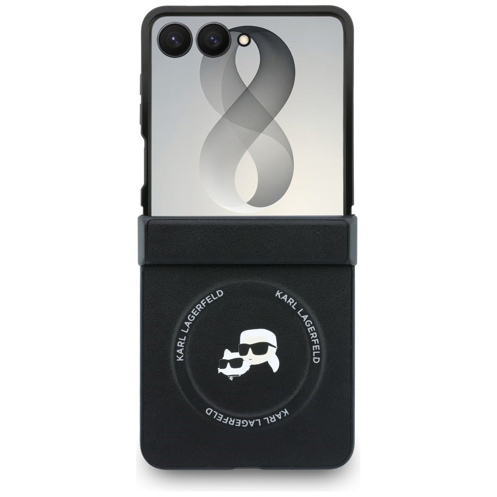 Ovitek za Samsung Galaxy Z Flip8 F776, Karl Lagerfeld, Karl & Choupette glava zatič, črna