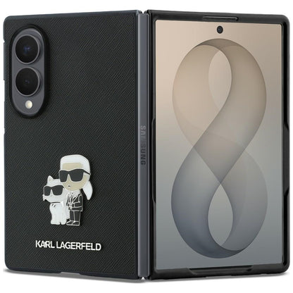 Ovitek za Samsung Galaxy Z Fold8 F971, Karl Lagerfeld, Saffiano Karl & Choupette kovinski zatič, črn