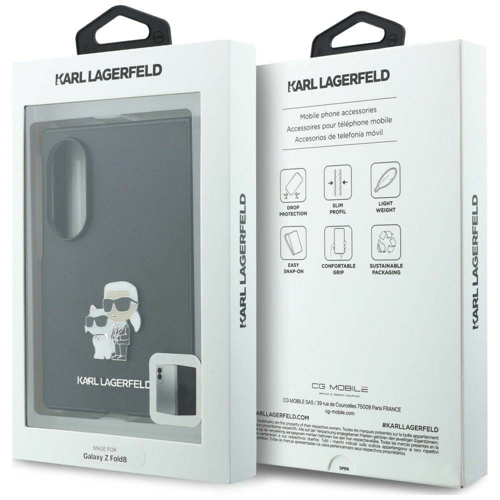 Ovitek za Samsung Galaxy Z Fold8 F971, Karl Lagerfeld, Saffiano Karl & Choupette kovinski zatič, črn