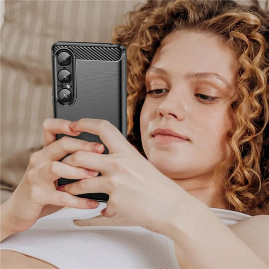Ovitek za Sony Xperia 1 VII, Techsuit, Karbon, Črn