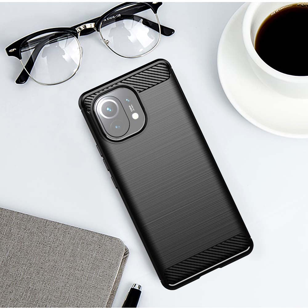 Ovitek za Xiaomi 11 Lite 5G NE / Mi 11 Lite 5G / 11 Lite, Techsuit, ogljik, črn