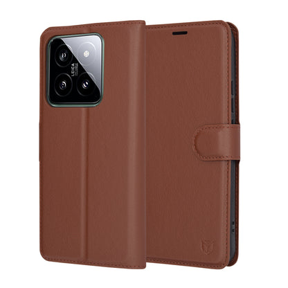 Ovitek za Xiaomi 14, Techsuit, usnjeni folio, rjav