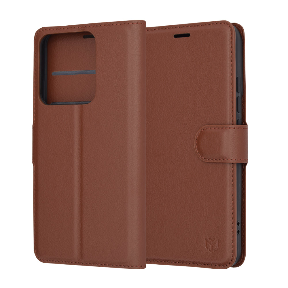 Ovitek za Xiaomi 14, Techsuit, usnjeni folio, rjav