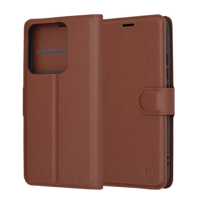 Ovitek za Xiaomi 14, Techsuit, usnjeni folio, rjav