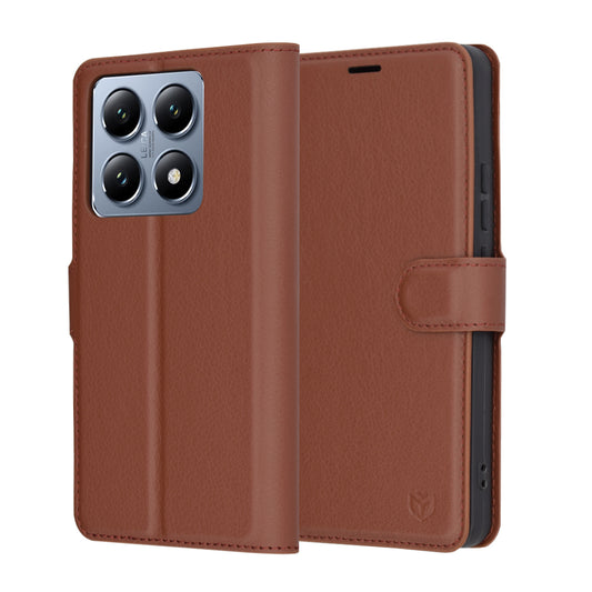 Ovitek za Xiaomi 14T Pro, Techsuit, usnjen folio, rjav