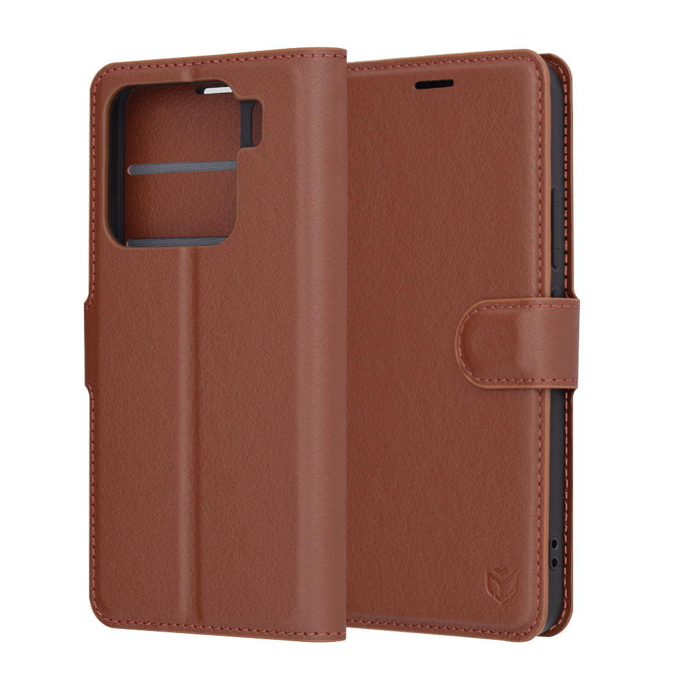 Ovitek za Xiaomi 15, Techsuit, usnjeni folio, rjav