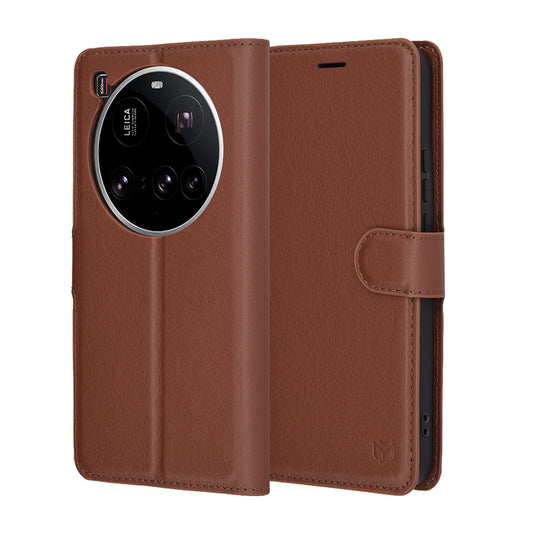 Ovitek za Xiaomi 15 Ultra, Techsuit, usnjeni folio, rjav