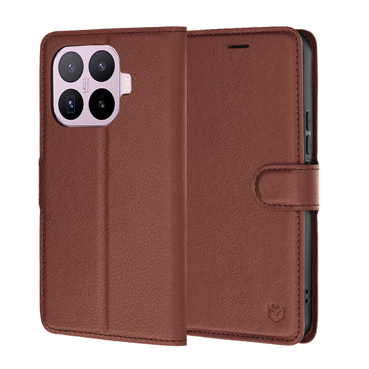 Ovitek za Xiaomi 17T, Techsuit, usnjeni folio, rjav