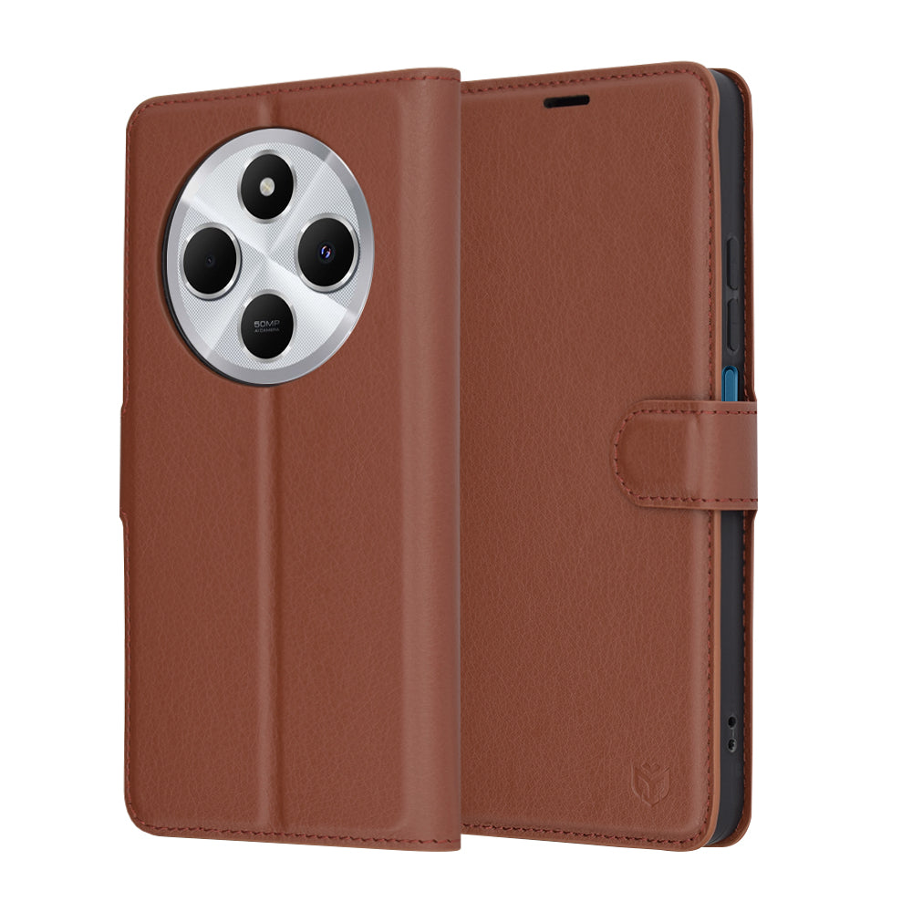 Ovitek za Xiaomi Poco C75 / Redmi 14C, Techsuit, usnjeni folio, rjav