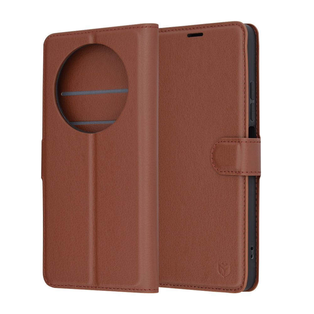 Ovitek za Xiaomi Poco C75 / Redmi 14C, Techsuit, usnjeni folio, rjav