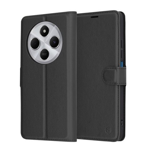 Ovitek za Xiaomi Poco C75 / Redmi 14C, Techsuit, usnjeni folio, črn