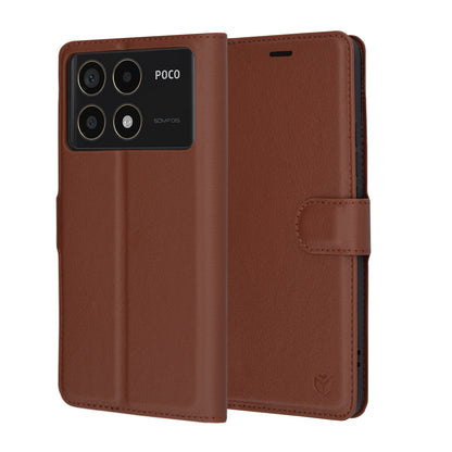 Ovitek za Xiaomi Poco F6 Pro, Techsuit, usnjeni folio, rjav