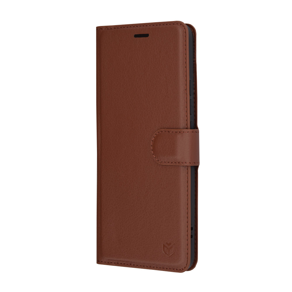 Ovitek za Xiaomi Poco F6 Pro, Techsuit, usnjeni folio, rjav