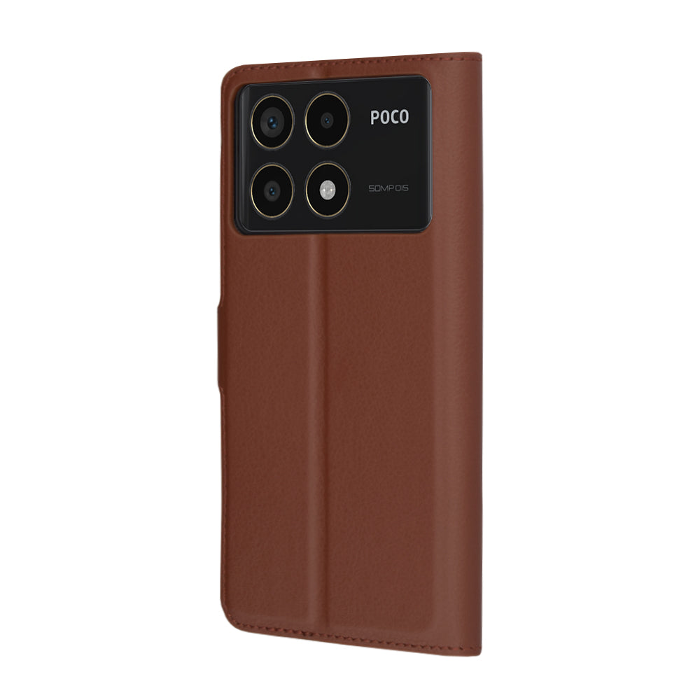 Ovitek za Xiaomi Poco F6 Pro, Techsuit, usnjeni folio, rjav