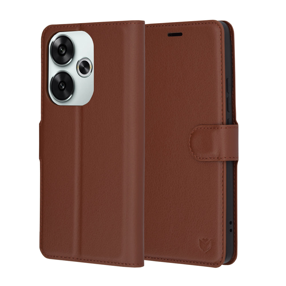 Ovitek za Xiaomi Poco F6, Techsuit, usnjeni folio, rjav