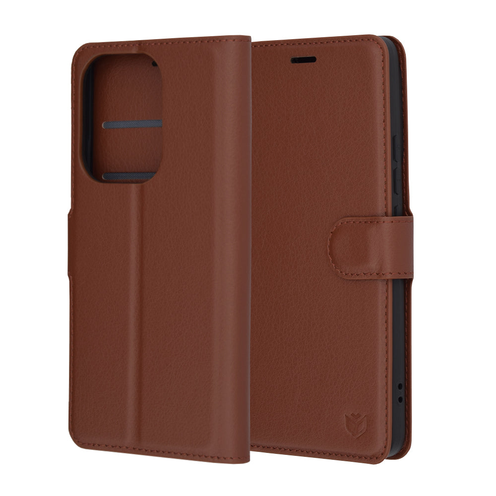 Ovitek za Xiaomi Poco F6, Techsuit, usnjeni folio, rjav