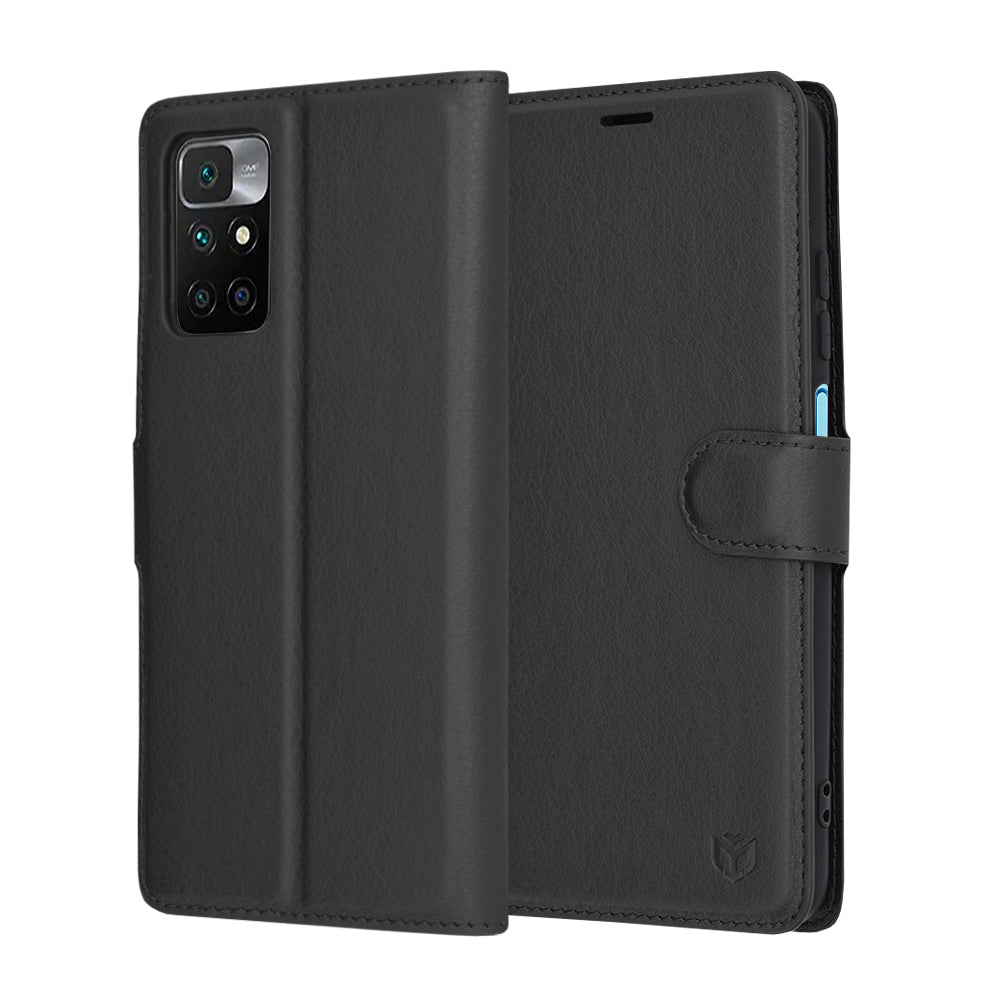 Ovitek za Xiaomi Redmi 10 2022 / 10 (2021), Techsuit, usnjen folio, črn