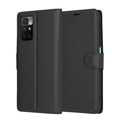 Ovitek za Xiaomi Redmi 10 2022 / 10 (2021), Techsuit, usnjen folio, črn