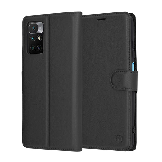 Ovitek za Xiaomi Redmi 10 2022 / 10 (2021), Techsuit, usnjen folio, črn