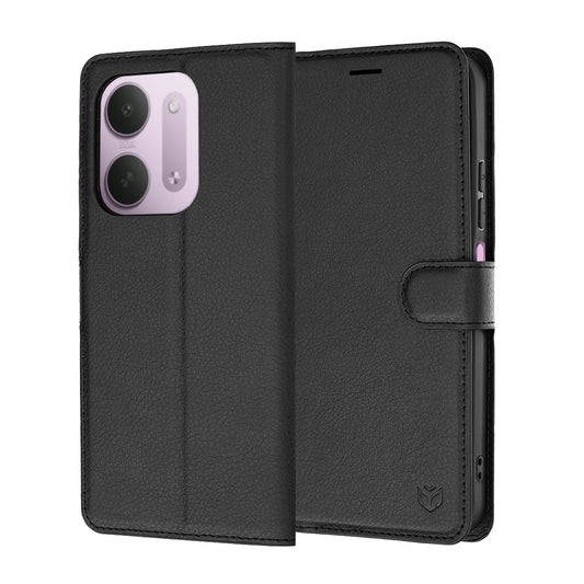Ovitek za Xiaomi Redmi 17C 5G, Techsuit, usnjen folio, črn
