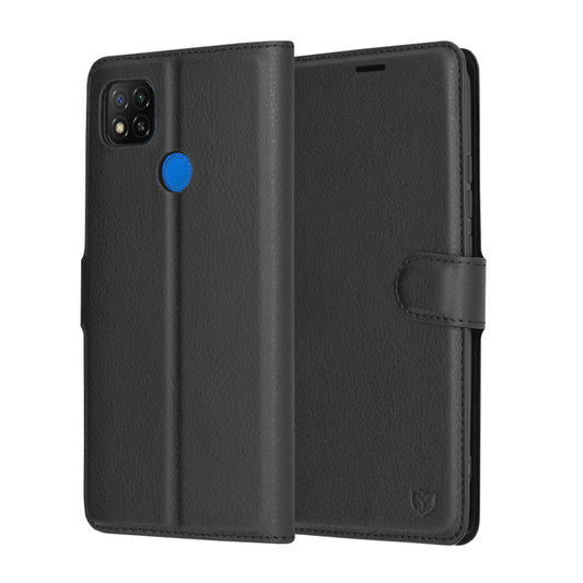 Ovitek za Xiaomi Redmi 9C NFC / 9C, Techsuit, usnjeni folio, črn