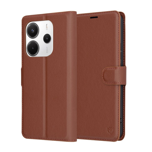 Ovitek za Xiaomi Redmi Note 14 4G (Regional), Techsuit, usnjeni folio, rjav