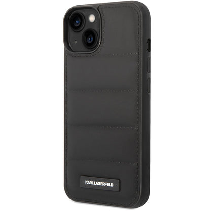Ovitek za Apple iPhone 14 Plus, Karl Lagerfeld, Quilted Puffy Metal Logo, črn