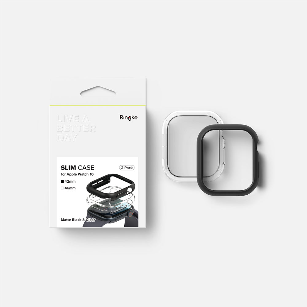 Ringke Slim Case for Apple Watch Series 10 / 11 46mm, Set of 2, Matte Black / Transparent