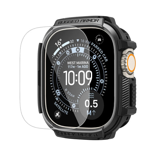 Ovitek Spigen Rugged Armor s zaščito zaslona za Apple Watch Ultra Series, črn ACS11414