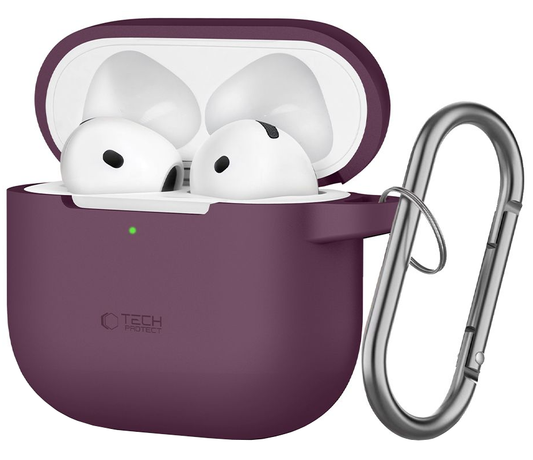 Etui Tech-Protect Silicone Hook za Apple AirPods 4 / AirPods 5, bordo rdeče barve.